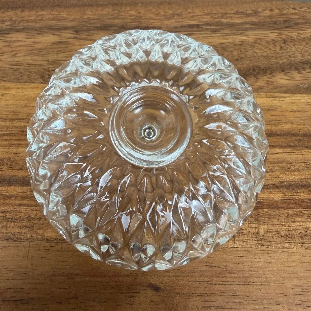 Pressed Glass Vintage Ring Holder Clear Diamond Scalloped Edge Vanity Dish